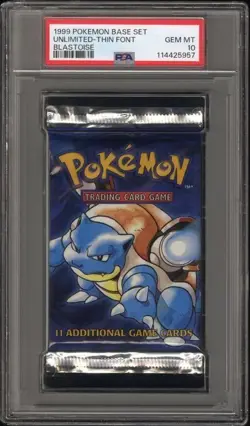 💎SEQUENTIAL 1999 Pokemon PSA 10 Base Set Booster Pack Blastoise Thin Font💎3/3 - Image 1