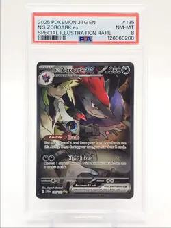 N'S ZOROARK EX 2025 POKEMON SPECIAL ILLUSTRATION RARE B 185/159 PSA 8 Q0004 - Image 1