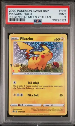 2020 POKEMON SWSH GENERAL MILLS 25TH ANNIVERSARY PIKACHU-HOLO PSA 9 - Image 1
