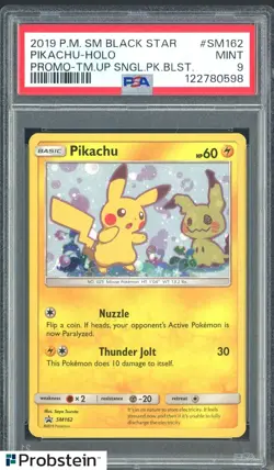 2019 POKEMON SM BLACK STAR PROMO #SM162 PIKACHU-HOLO PROMO-TM.UP PSA 9 #4 - Image 1