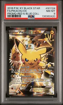 2016 POKEMON XY BLACK STAR PROMO RED & BLUE COLL FULL ART/PIKACHU EX PSA 8 - Image 1