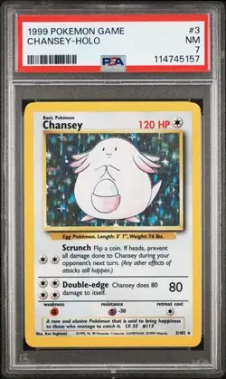 👀 CHANSEY HOLO #003/102 - 1999 POKEMON BASE SET UNLIMITED PSA NEAR MINT 7 - Image 1