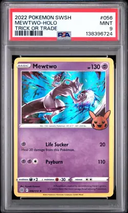 2022 Pokemon Sword & Shield SWSH Mewtwo Holo Trick or Trade #056 PSA 9 Mint - Image 1