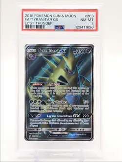TYRANITAR GX 2018 POKEMON SUN & MOON LOS THUNDER RARE 203/214 PSA 8 Q0004 - Image 1
