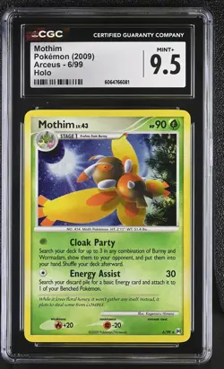 CGC 9.5 MINT+ Mothim 2009 Arceus 6/99 Holo Pokemon Card - Image 1