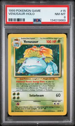 1999 POKEMON BASE SET UNLIMITED #15 VENUSAUR-HOLO PSA 8 - Image 1