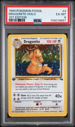 1999 POKEMON FOSSIL 1ST EDITION #4 DRAGONITE-HOLO PSA 6 - Image 1
