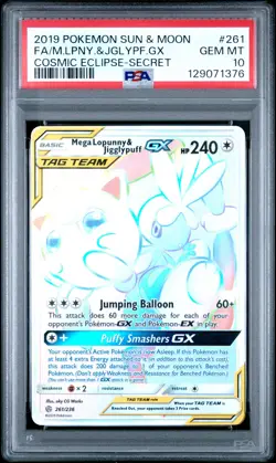 2019 POKEMON SUN & MOON COSMIC ECLIPSE FA/MEGA-LOPUNNY & JIGGLYPUFF GX PSA 10 - Image 1