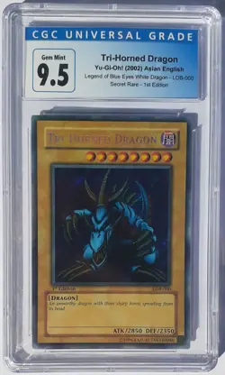 2002 Yu-Gi-Oh! 1st Edition LOB-000 Tri-Horned Dragon Asian English CGC 9.5 - Image 1