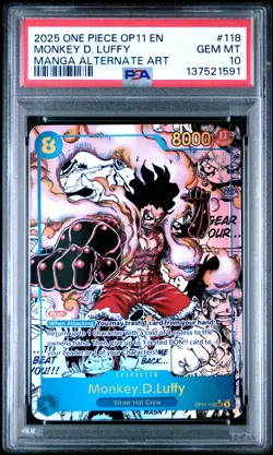 2025 ONE PIECE MANGA ALTERNATE ART OP11-118 MONKEY D. LUFFY PSA 10 - Image 1