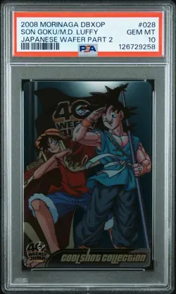 2008 DRAGON BALL X ONE PIECE MORINAGA #028 MONKEY D. LUFFY/SON GOKU PSA 10 - Image 1
