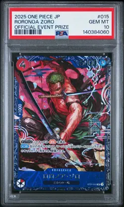 2025 ONE PIECE JPN PROMOS OFFICIAL EVENT PRIZE #015 RORONOA ZORO PSA 10 - Image 1