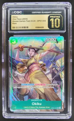 2024 ONE PIECE CCG OKIKI BANDAI GAMES FEST RARE OP01-035 CGC 10 PRISTINE RC7 - Image 1