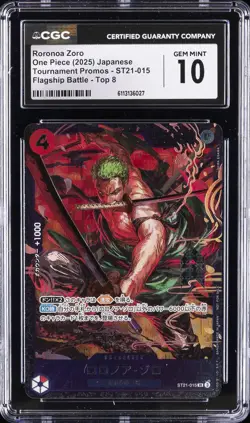 2025 ONE PIECE JPN TOURNAMENT PROMOS #ST21-015 RORONOA ZORO CGC 10 GEM MINT - Image 1