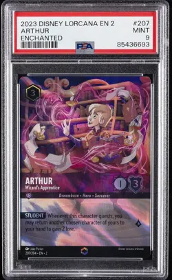 2023 DISNEY LORCANA EN 2 ENCHANTED ARTHUR WIZARD'S APPRENTICE PSA 9 - Image 1