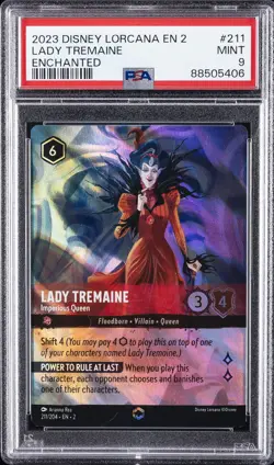 2023 DISNEY LORCANA EN 2 ENCHANTED #211 LADY TREMAINE IMPERIOUS QUEEN PSA 9 - Image 1