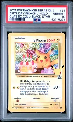 2021 POKEMON CELEBRATIONS CLASSIC COLLECTION #24 BIRTHDAY PIKACHU-HOLO PSA 10 - Image 1