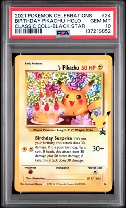 2021 POKEMON CELEBRATIONS CLASSIC COLLECTION #24 BIRTHDAY PIKACHU-HOLO PSA 10 - Image 1