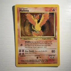 Pokemon TCG Moltres Fossil Holo Rare Unlimited Card 12/62 English 1999 - Image 1