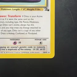 Pokemon Vintage Ditto Card Non Holo Rare 18/62 Fossil 1999 WOTC - Image 4