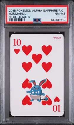 2015 POKEMON ALPHA SAPPHIRE PLAYING CARDS 10 OF HEARTS AZUMARILL PSA 8 - Image 1
