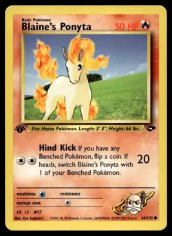 Blaine's Ponyta 64/132 Pokemon Card 1st Ed Gym Challenge Common 50 HP LP UK - Image 1