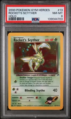 2000 POKEMON GYM HEROES HOLO #13 ROCKET'S SCYTHER PSA 8 - Image 1