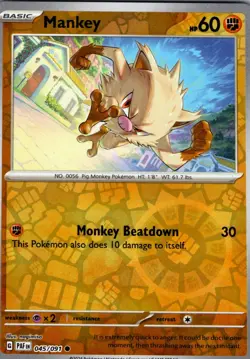 2024 Pokemon Scarlet Violet Paldean Fates Reverse Holo Foil Mankey 45 /91 - Image 1