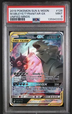 2019 POKEMON SUN & MOON UNIFIED MINDS #126 MEGA SABLEYE & TYRANITAR GX PSA 9 - Image 1