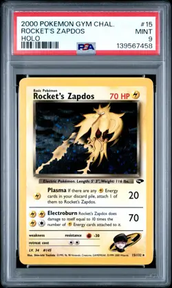 2000 POKEMON GYM CHALLENGE HOLO #15 ROCKET'S ZAPDOS PSA 9 - Image 1