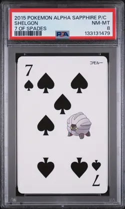 2015 POKEMON ALPHA SAPPHIRE PLAYING CARDS 7 OF SPADES SHELGON PSA 8 - Image 1