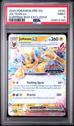 2025 POKEMON PRE EN-PRISMATIC EVOLUTIONS SURPRISE BOX EXCLUSIVE JOLTEON EX PSA 9 - Image 1