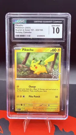 CGC 10 Pikachu 025/165 Holiday Calendar Pokemon Cosmos Holo - Image 1