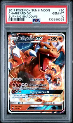 2017 POKEMON SUN & MOON BURNING SHADOWS #20 CHARIZARD GX PSA 10 - Image 1