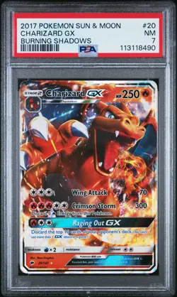 2017 POKEMON SUN & MOON BURNING SHADOWS #20 CHARIZARD GX PSA 7 - Image 1