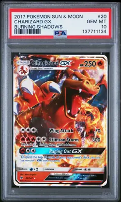 2017 POKEMON SUN & MOON BURNING SHADOWS #20 CHARIZARD GX PSA 10 - Image 1