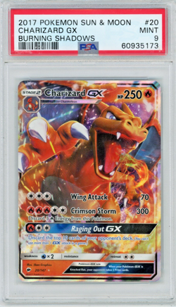 2017 Pokemon Sun & Moon Burning Shadows Charizard GX 20/147 PSA 9 - Image 1