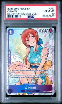 2025 ONE PIECE PROMOS ILLUSTRATION BOX VOL.1 #062 O-NAMI PSA 10 - Image 1
