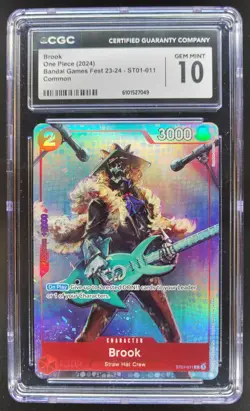 2024 ONE PIECE CCG BROOK BANDAI GAMES FEST ST01-011 CGC 10 C RC7 - Image 1
