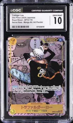 2024 ONE PIECE JAPANESE ROYAL BLOOD #OP10-119 TRAFALGAR LAW CGC 10 GEM MINT - Image 1