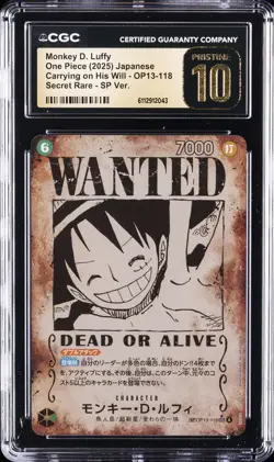 2025 ONE PIECE CARRYING ON HIS WILL JPN #OP13-118 MONKEY D LUFFY CGC 10 PRISTINR - Image 1
