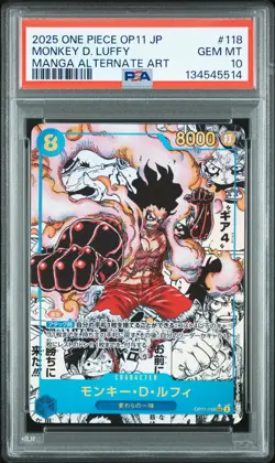 2025 ONE PIECE JAPANESE MANGA ALTERNATE ART OP11-118 MONKEY D. LUFFY PSA 10 - Image 1