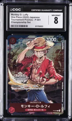 2022 ONE PIECE JPN TOURNAMENT PROMOS CHAMP SET #P-001 MONKEY D. LUFFY CGC 8 - Image 1