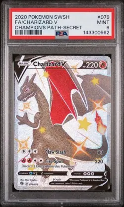 Charizard V PSA 9 Champion's Path Secret Rare Full Art 079/073 Pokemon Card FA - Image 1