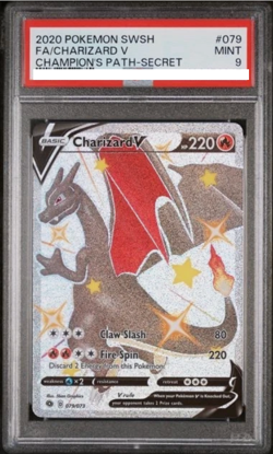 2020 Pokemon Sword & Shield Champion's Path Fa Secret Charizard V #079 PSA 9 - Image 1