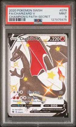 Pokemon Charizard V Champion's Path Secret Rare Full Art #079 PSA 9 Mint - Image 1