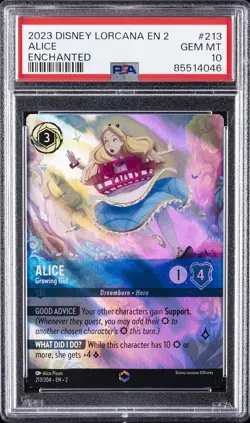2023 DISNEY LORCANA EN 2-RISE OF THE FLOODBORN ENCHANTED #213 ALICE PSA 10 - Image 1