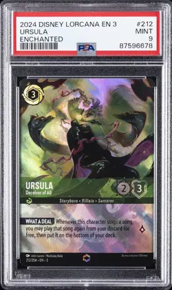 2024 DISNEY LORCANA EN 3-INTO THE INKLANDS ENCHANTED #212 URSULA PSA 9 - Image 1