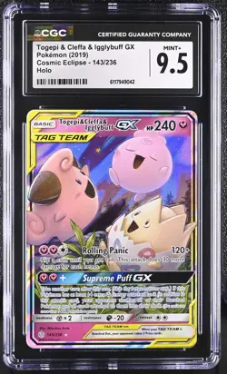 CGC 9.5 Togepi & Cleffa & Igglybuff GX Cosmic Eclipse 143/236 Holo Pokemon Card - Image 1