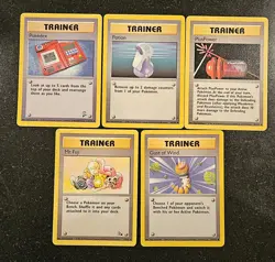 5 Pokemon Trainer WOTC Base Set, Base Set 2, Fossil Card Lot - HP/DMG - Image 1